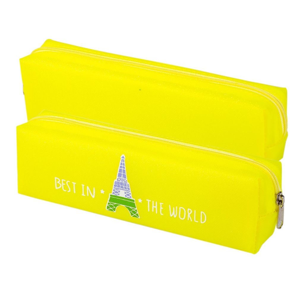 Пенал - косметичка Alingar, ПВХ, молния, 200х60х40 мм, "Paris", желтый неон, (башня)