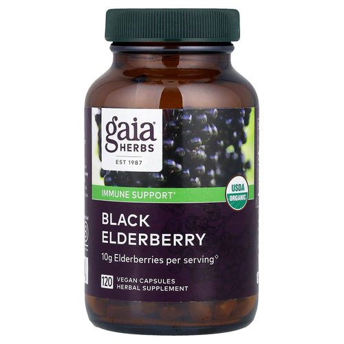 Gaia Herbs, черная бузина с плодами ацеролы, 120 веганских капсул