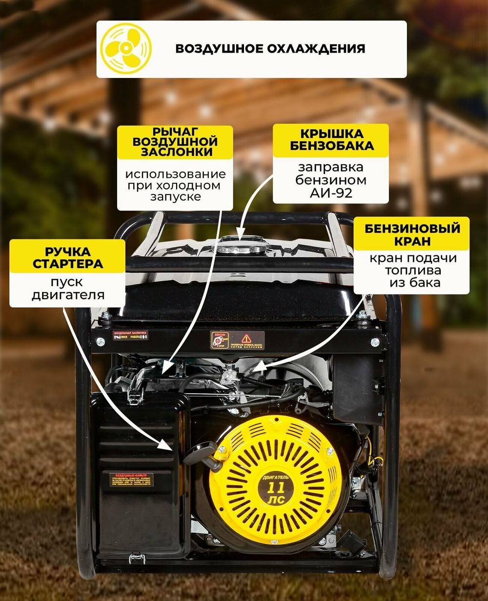 Бензиновый генератор Huter DY5000L, 220/12 В, 4.5кВт [64/1/5]