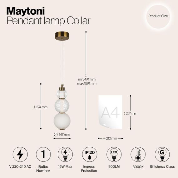 Подвесной светодиодный светильник Maytoni Collar P069PL-L16G3K