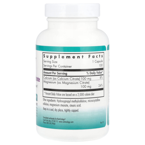 Nutricology, цитрат кальция и магния, 100 вегетарианских капсул