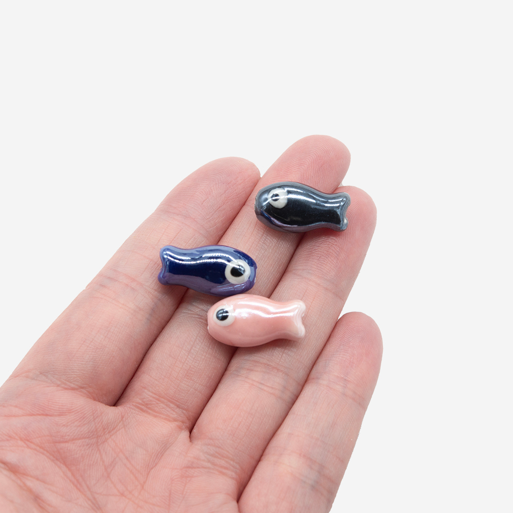 Бусина в форме рыбки, 18,5*10мм, розовая, глазурированный фарфор