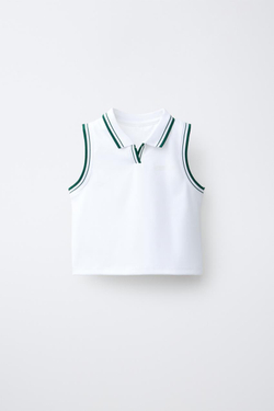 ZARA ФУТБОЛКА ПОЛО С КОНТРАСТНОЙ НАДПИСЬЮ, БЕЛЫЙ