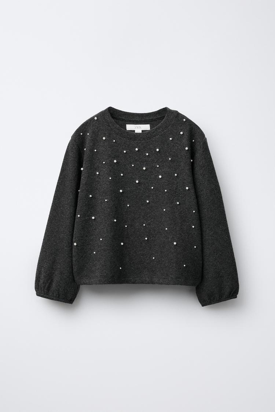 ZARA ЛОНГСЛИВ SOFT TOUCH С БУСИНАМИ, АНТРАЦИТОВО-СЕРЫЙ