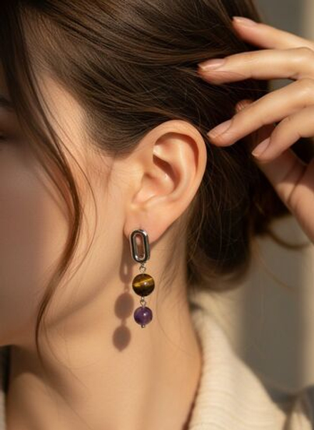 Серьги для Скорпионов тигровый глаз и аметист