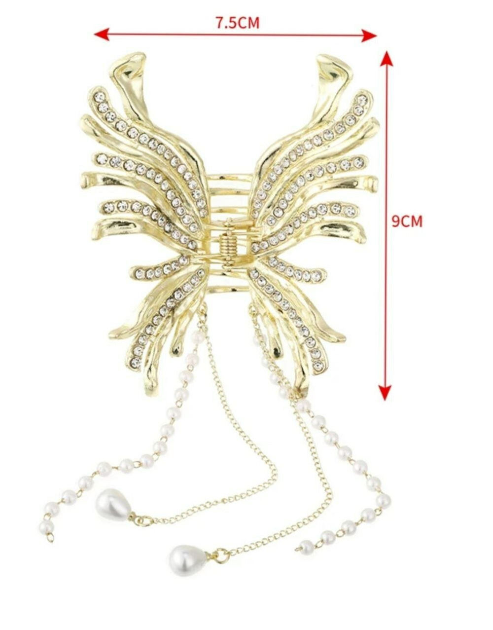 Заколка Краб для волос. Металл. Бабочка со стразами с подвесками. Цвет серебро.