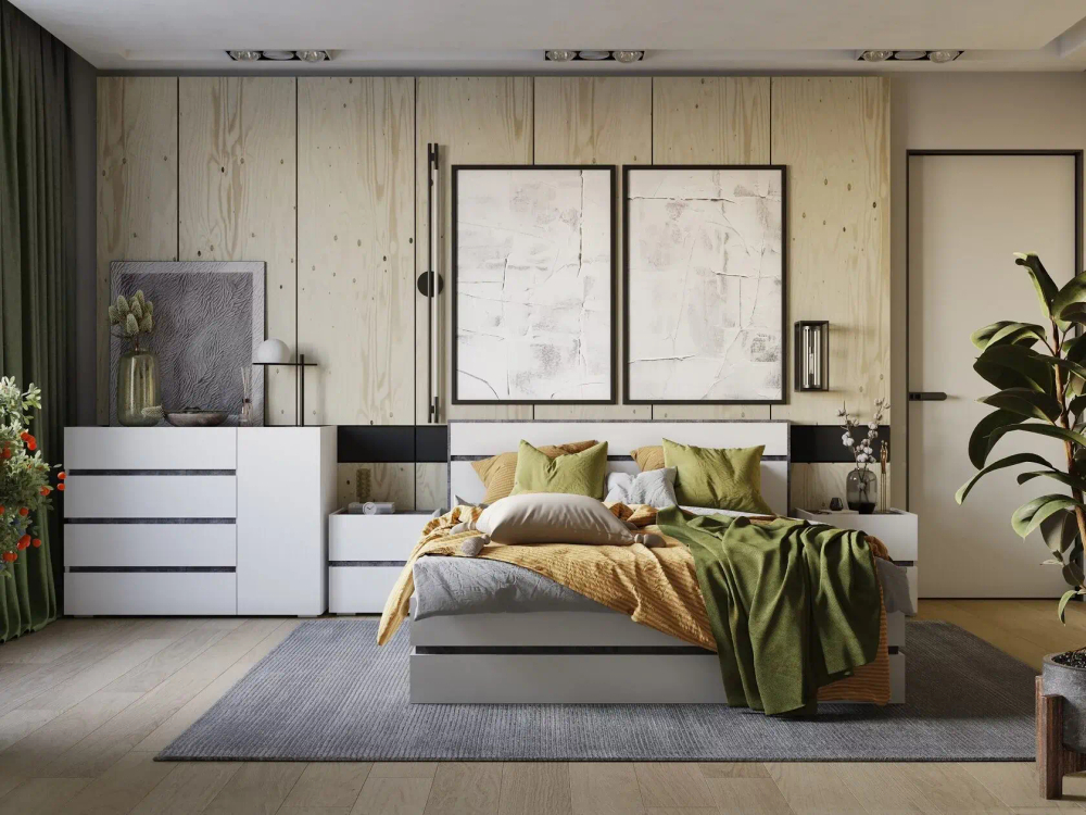 Комод Woodville Атлон белый, бетон темный