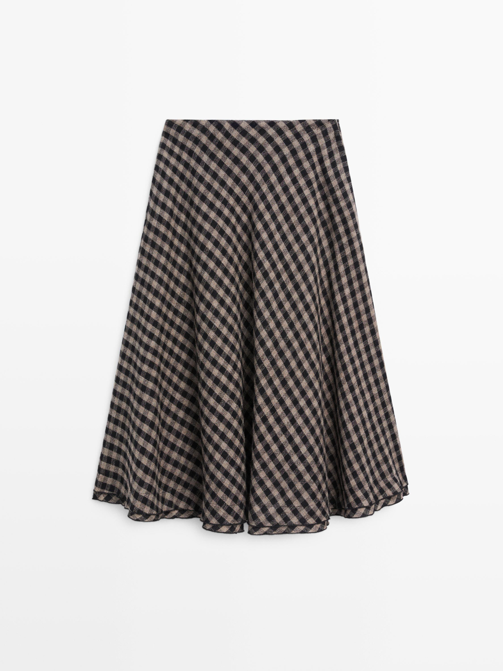 Massimo Dutti Расклешенная юбка с клетчатым принтом, черный