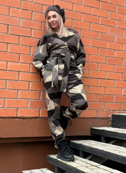 Брюки со стрелкой / бежевый+ кушак+ лонг