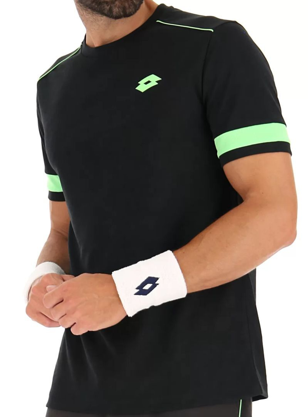 Мужская теннисная футболка Lotto Superrapida V Tee - all black/green apple neo