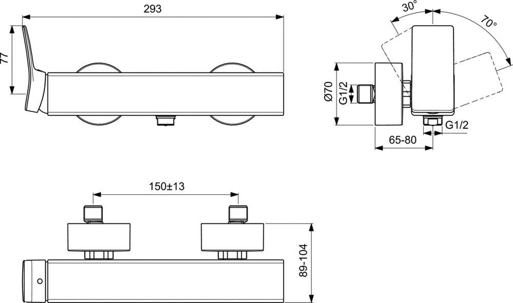 Смеситель настенный Ideal Standard Conca для душа, цвет - хром