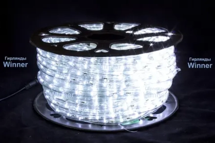 Дюралайт круглый _ 13 мм., 220V, 3-жилы, холодные белые LED лампы 32 шт на 1 м., бухта 50 м, силикон, Winner (05.50.13.32W)