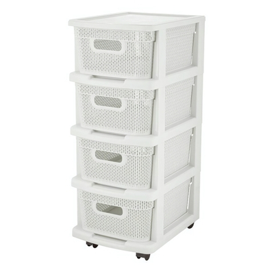 Комод Keeplex Ajur с корзинами на колесиках четырехсекционный компакт 37х30х69см белое облако