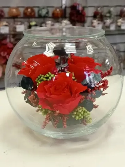 натуральные кустовые розы в стекле, вакуум
