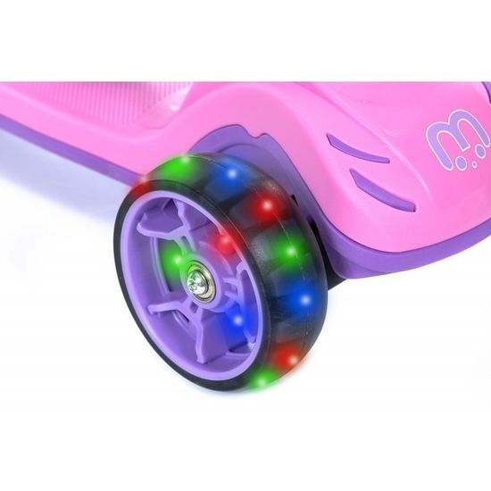 Самокат-беговел 3 в 1 Scooter Micar Transformer складной со светящимися колесами, сиденьем и родительской ручкой розовый