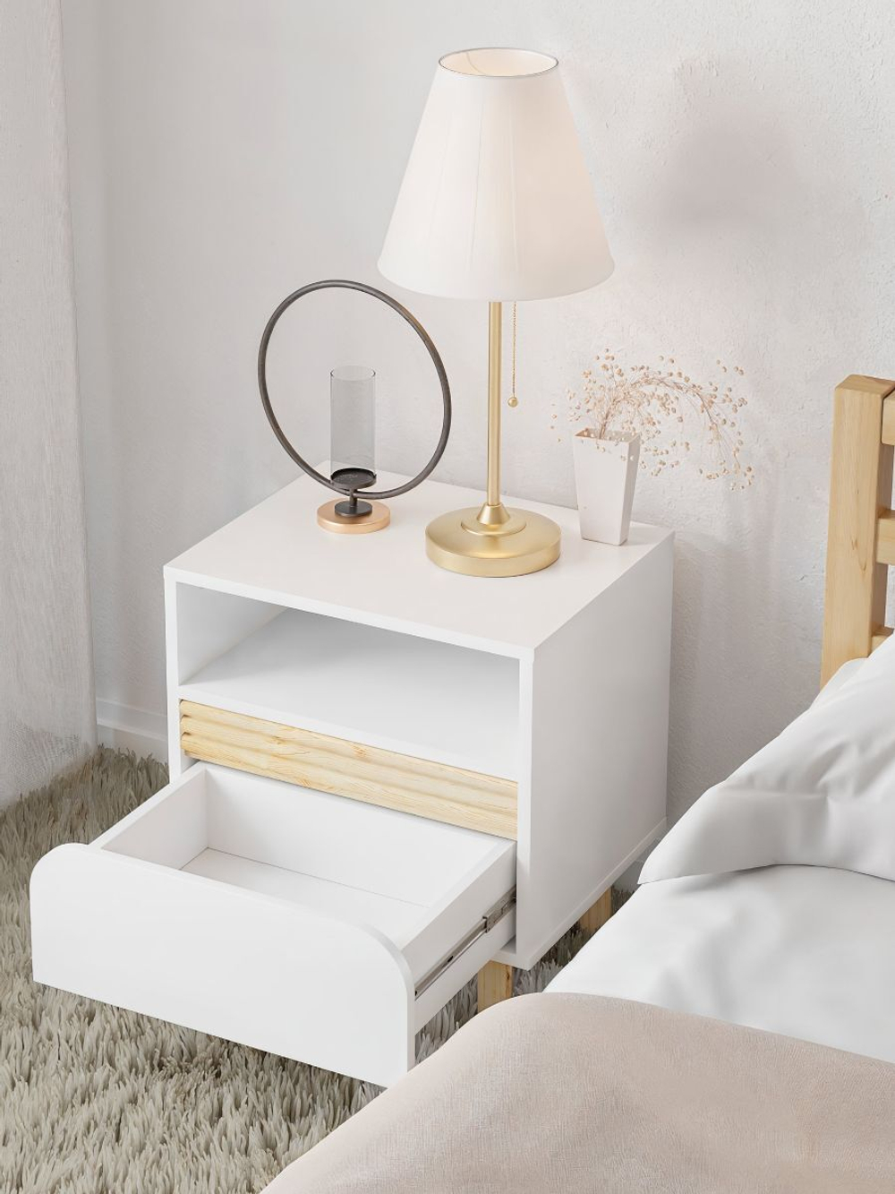 Тумба прикроватная Ола с ящиком, на деревянных ножках