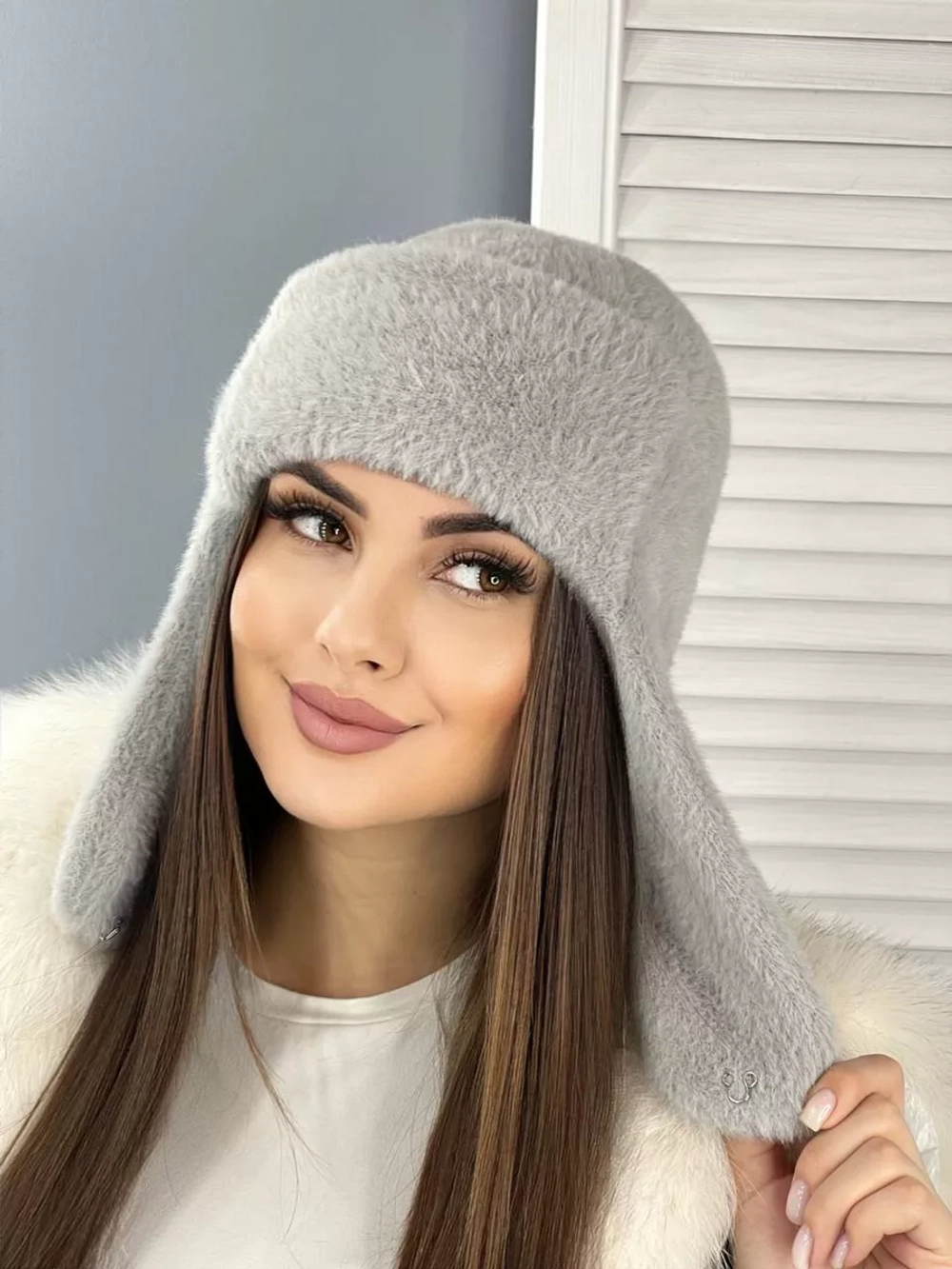 шапка зимняя ушанка из мягкого экомеха меховая