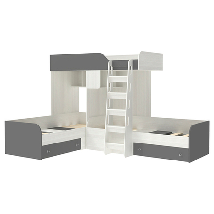 Кровать-чердак КарИВи Трио Белое Дерево Темно-серый