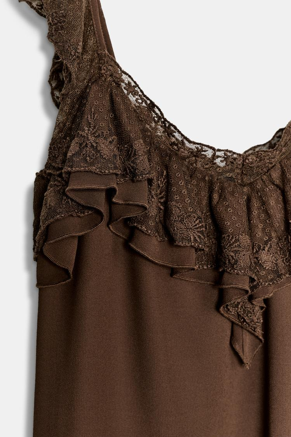 ZARA ТОП С ВЫШИВКОЙ И ВОЛАНАМИ, КОРИЧНЕВЫЙ