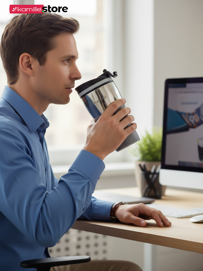 Термокружка 320 мл. из нержавеющей стали Kamille KM 2155 с TPR накладкой