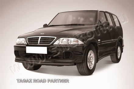Защита переднего бампера (нержавейка) TAGAZ Road Partner (2008-2011) d57+d57 (черный)