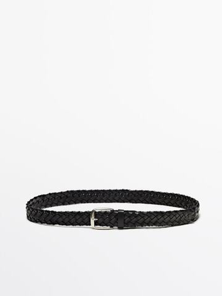 Massimo Dutti Плетеный ремень из кожи, черный