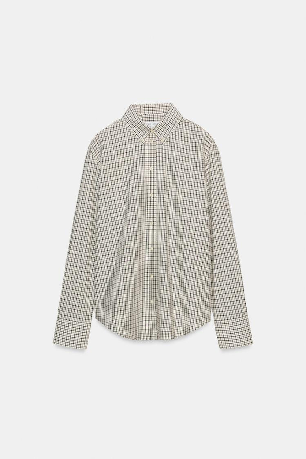 ZARA РУБАШКА В КЛЕТКУ ZW COLLECTION, ЭКРЮ/СИНИЙ