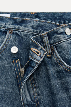 ZARA ДЖИНСЫ НА ЗАПÁХЕ С ШИРОКИМИ ШТАНИНАМИ И ВЫСОКОЙ ПОСАДКОЙ, МОРСКОЙ СИНИЙ