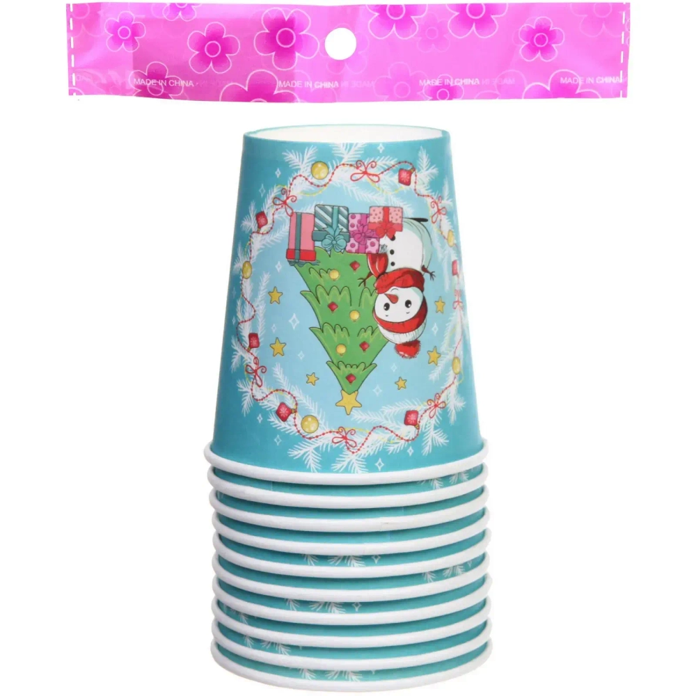 Стакан бумажный 0,2л в наборе 10 шт «Снеговичок с подарками»