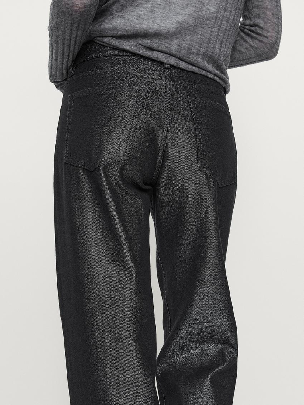 Massimo Dutti Широкие джинсы с металлическим блеском, черный