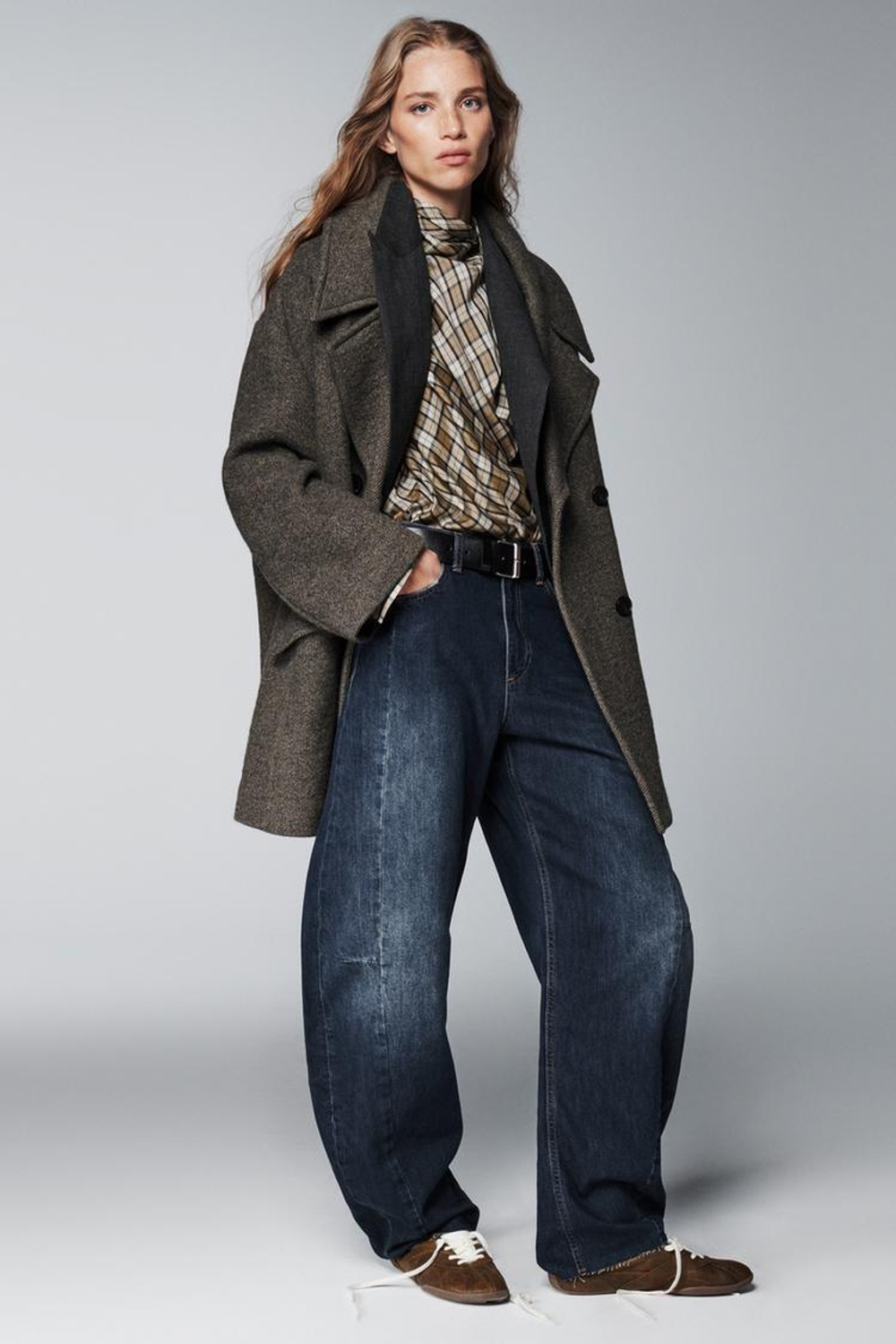 ZARA ДВУБОРТНОЕ ПАЛЬТО ИЗ СМЕСОВОЙ ШЕРСТИ — ZW COLLECTION, КОРИЧНЕВЫЙ МЕЛАНЖ