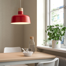 IKEA BUNKEFLO  (ИКЕА БУНКЕФЛО)  -  Подвесной светильник, красный/бирюзовый, 36 см