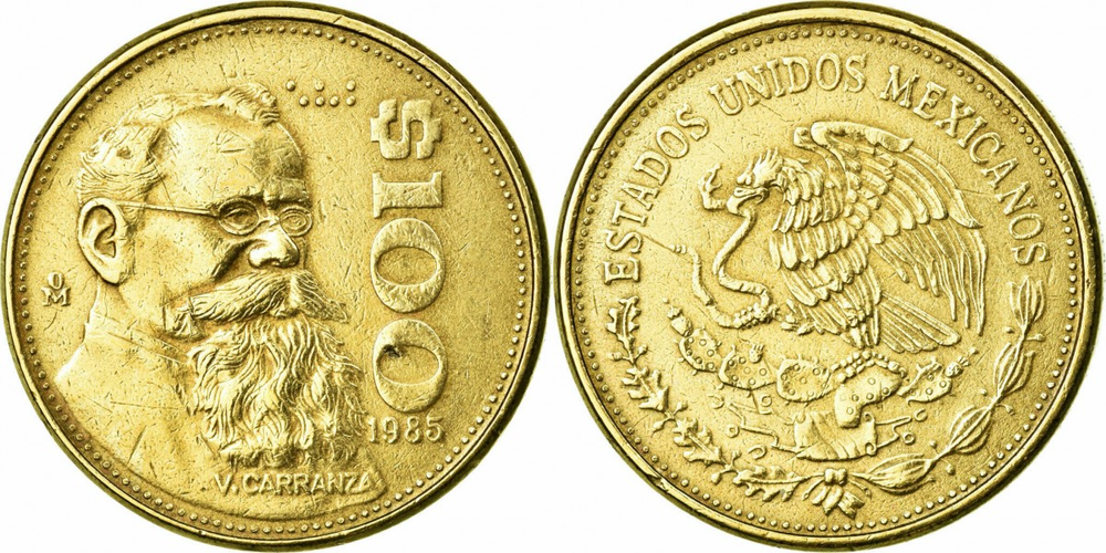 Мексика 100 песо, 1984 - 1992 Венустиано Карранса XF