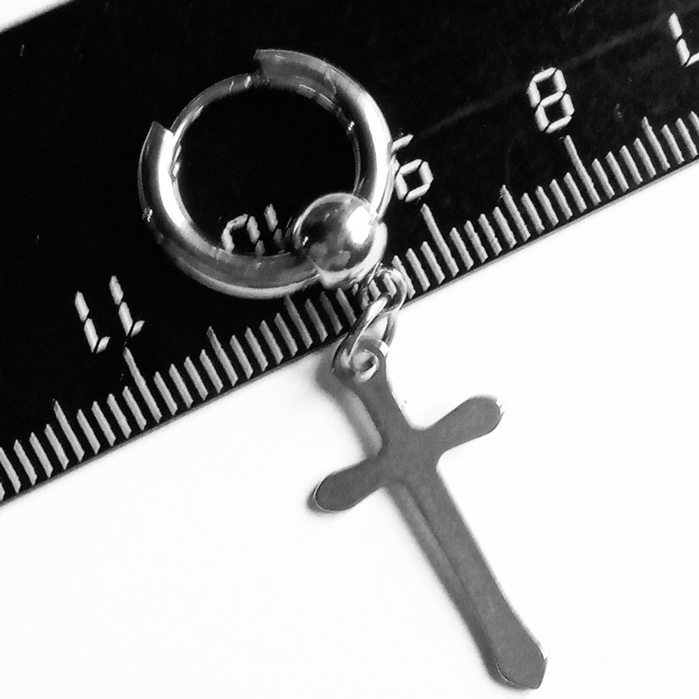 Серьга кольцо диаметр 10 мм "Крест" для пирсинга ушей. Медицинская сталь. Цена за штуку!