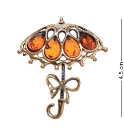 AM-2090 Брошь «Зонт ажурный» (латунь, янтарь)