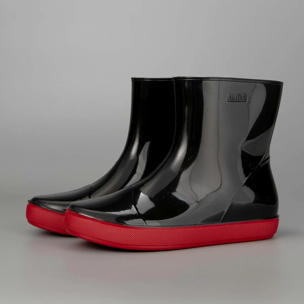 Полусапожки женские утепленные из ПВХ Nordman Alida ПС-24 УФ (флис), Черные с красной подошвой