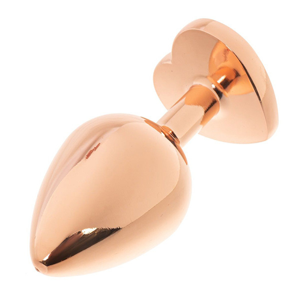 Золотистая анальная пробка OYO 7,3см с черным кристаллом-сердцем