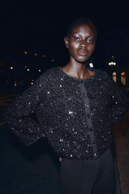 ZARA КАРДИГАН С ПАЙЕТКАМИ, ЧЕРНЫЙ