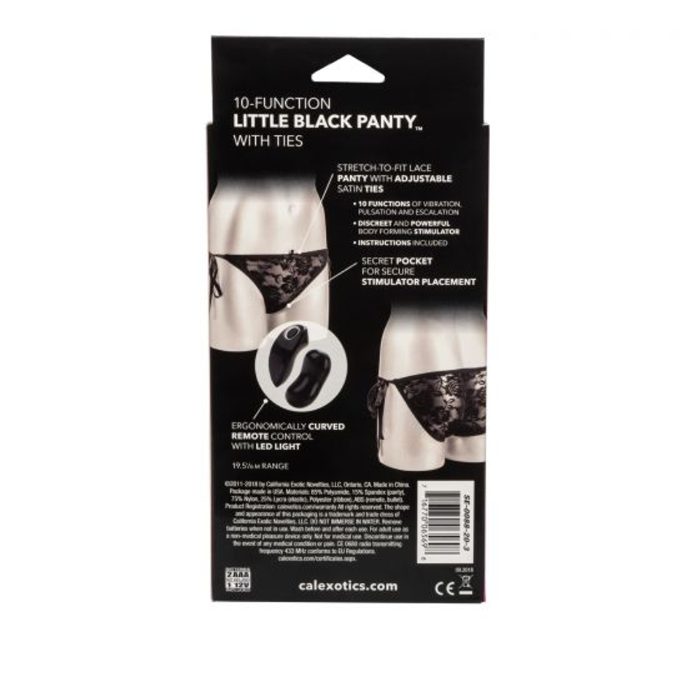 Черные кружевные трусики с вибростимулятором 10-Function Little Black Panty with Ties (Размер: S-M-L) (Цвет: черный)