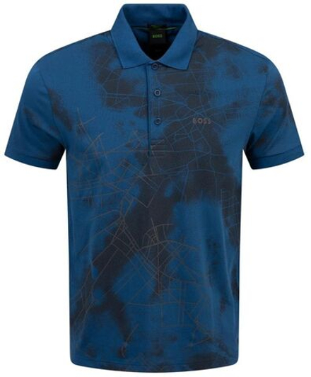Мужское теннисное поло BOSS Cotton-Blend with Decorative Reflective Print - небесный