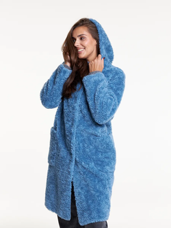 Шуба из овечьей шерсти, голубая, SilverFox