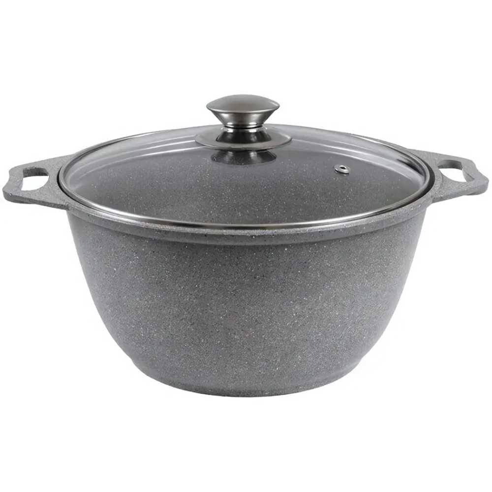 Кастрюля 4л «Мраморная»(светлый мрамор) со стеклянной крышкой кмс42а