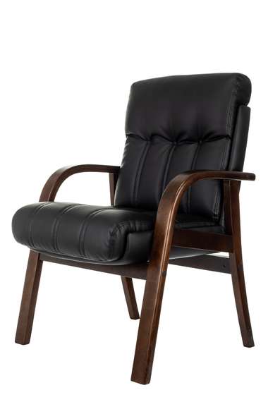 Кресло Бюрократ T-9932W-CF-Eco черный эко.кожа на ножках дерево