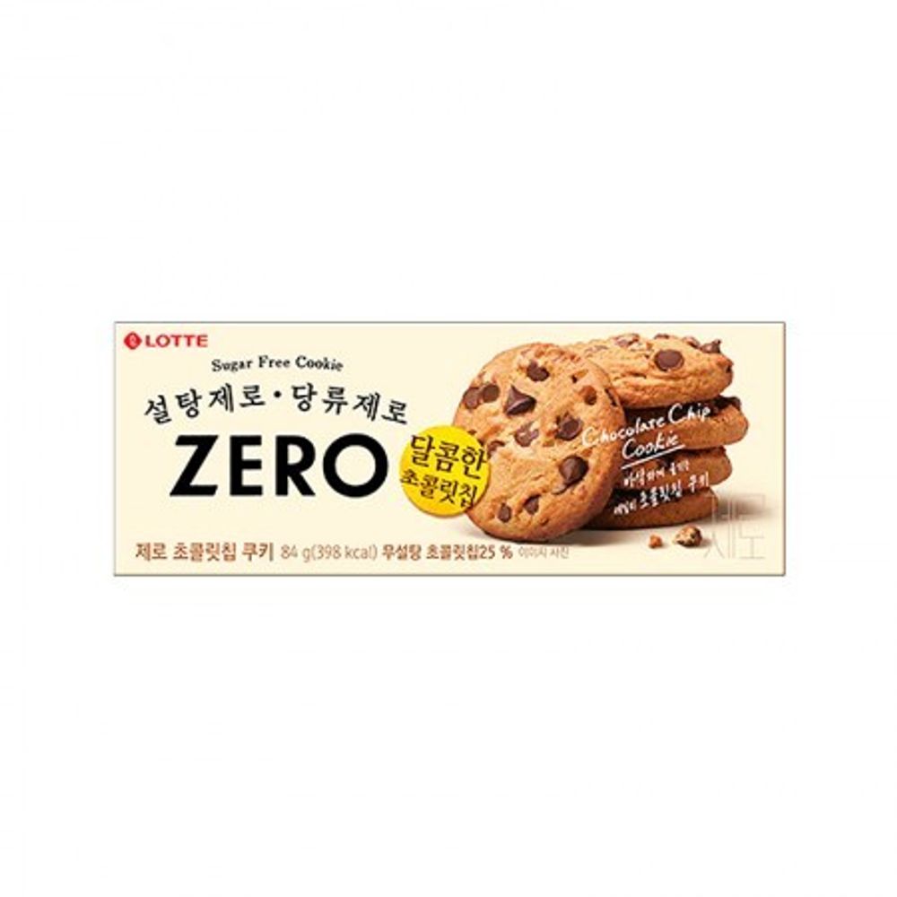 Печенье без сахара ZERO Chocolate Chip Cookie с шоколадной крошкой (Лотте ЮКорея), 84г