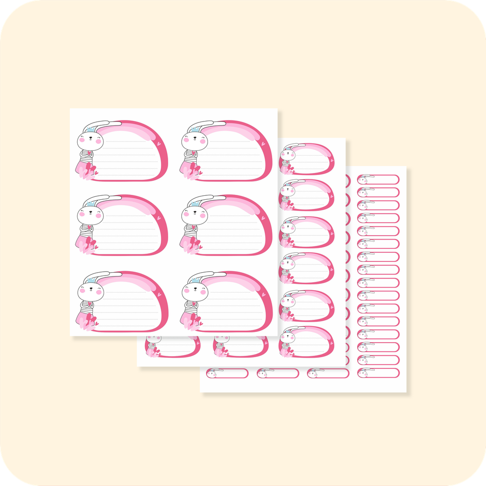 Наклейки для школьных принадлежностей. Зайка