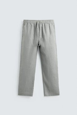ZARA БРЮКИ RELAXED FIT ИЗ 100% ЛЬНА, СВЕТЛО-СЕРЫЙ