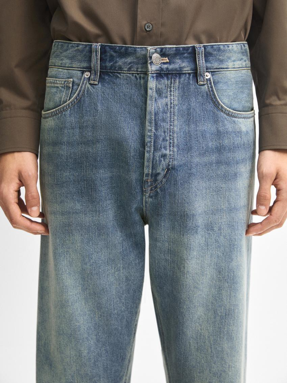 Massimo Dutti Зауженные джинсы с эффектом потертости, индиго