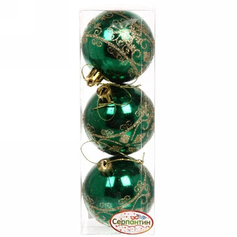 Новогодние шары 6 см (набор 3 шт) «Ажур», зеленый/золото