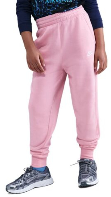 Брюки для девочки теннисные Nike Kids Sportswear Club Fleece High-Waisted Fitted - med soft pink/white