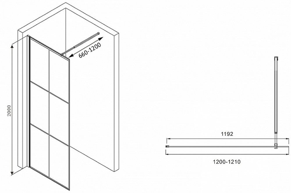 Душевая перегородка Abber Immer Offen 120 AG62120B8 профиль Черный стекло прозрачное